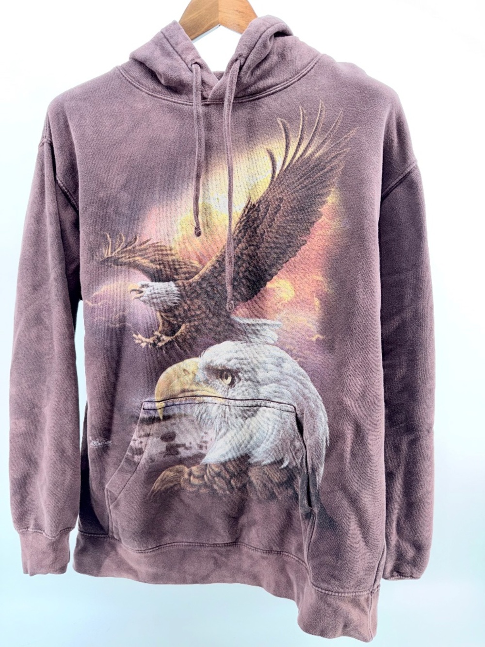 Vintage Eagle Graphic Hoodie Faded Purple Comfort Colors Y2K Americana Size S